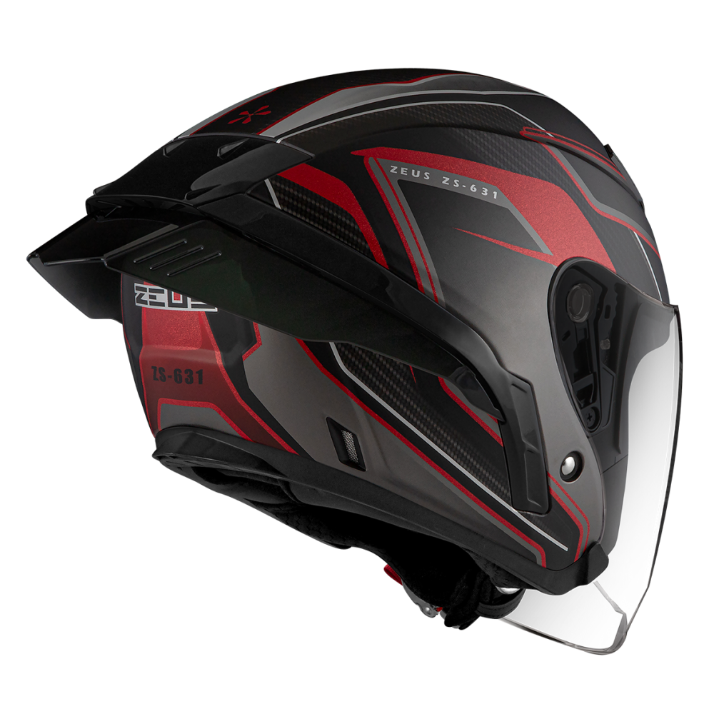 ZEUS ZS - 631 BS1 彩繪 消光黑/紅 3/4罩 輕量化 雙鏡片 大鴨尾