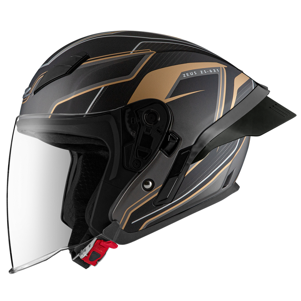 ZEUS ZS - 631 BS1 彩繪 消光黑/金 3/4罩 輕量化 雙鏡片 大鴨尾