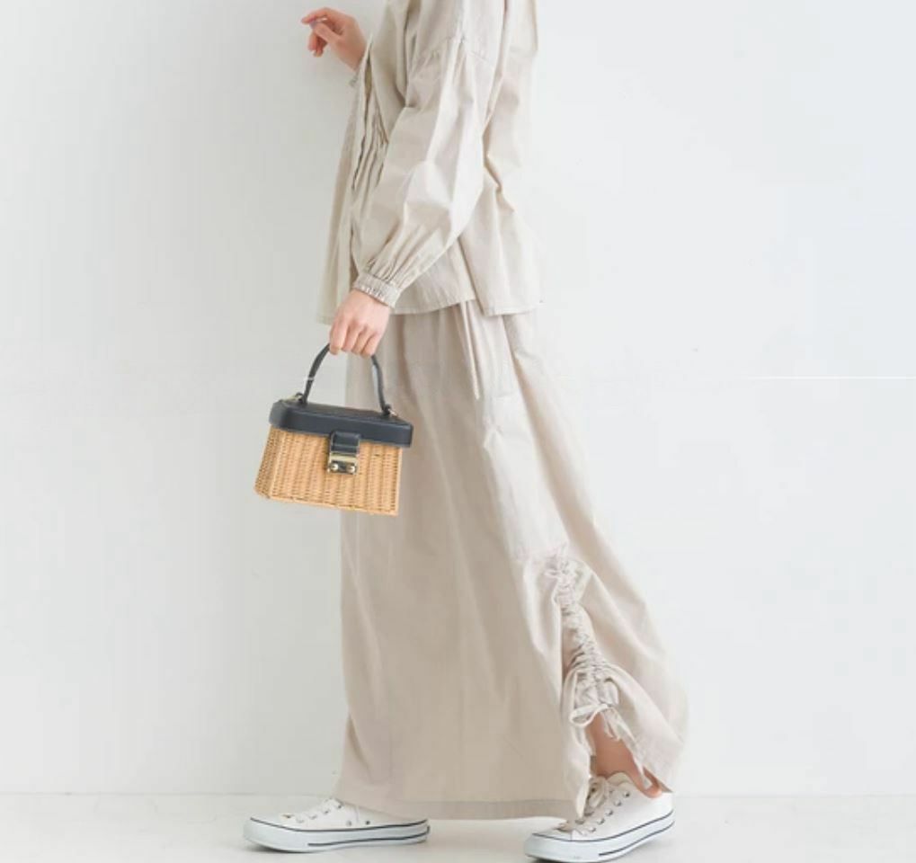 {預訂款} 側邊緞帶繭形半身長裙(兩色入)【日本直送】