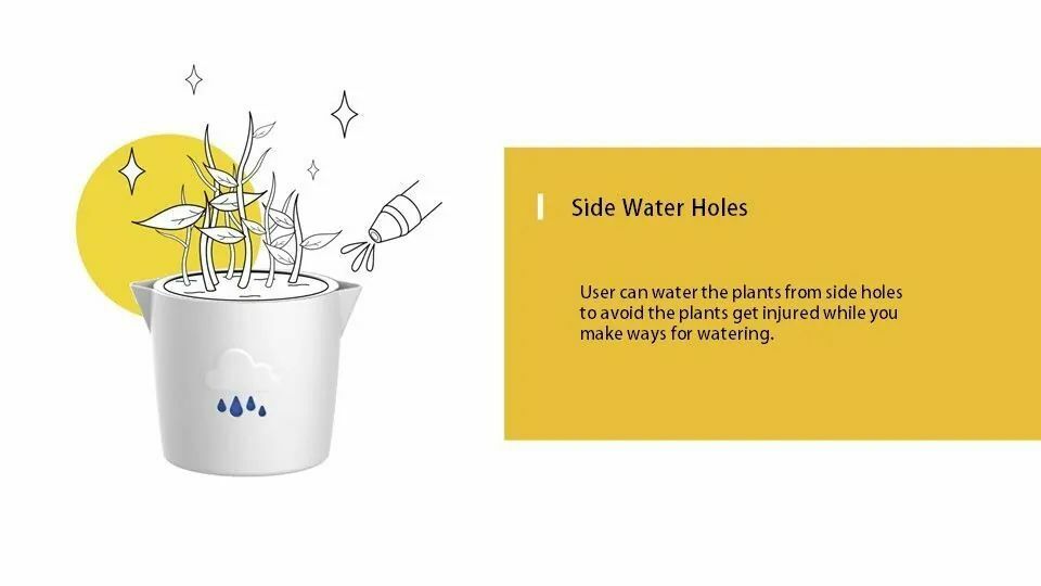Side Water Holes user can water the plants from side holes to avoid the plants get injured