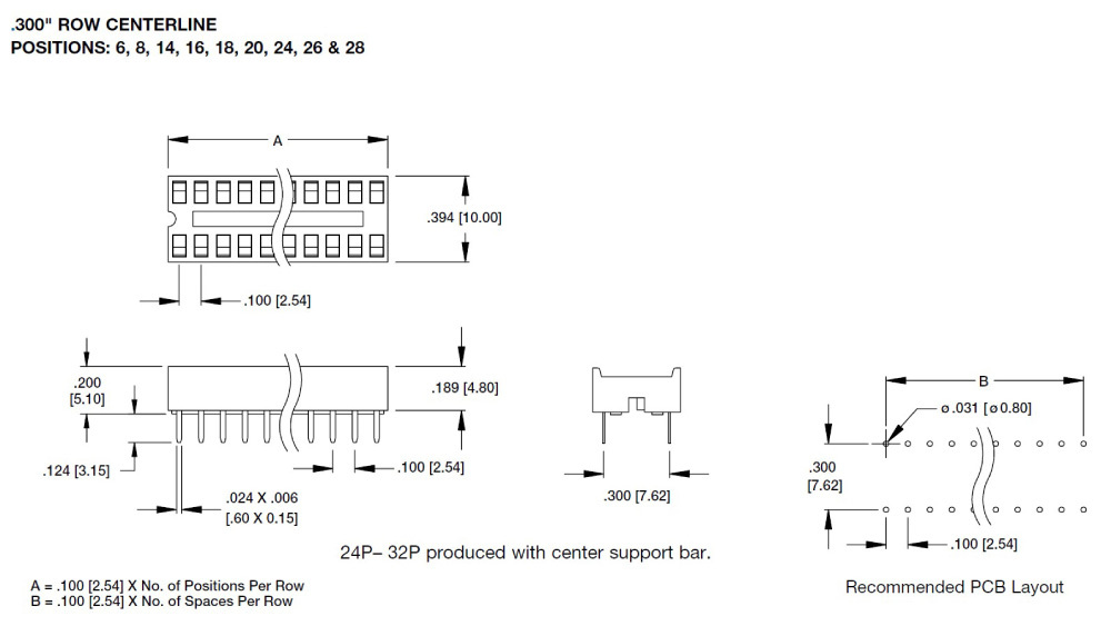 300mil IC腳座 尺寸規格