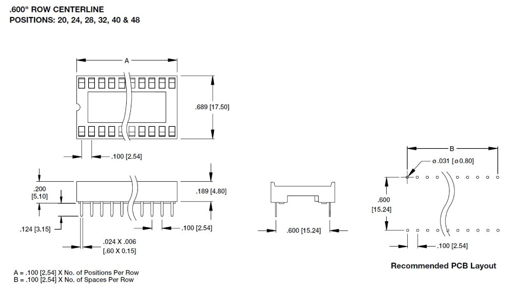 600mil IC腳座 尺寸規格