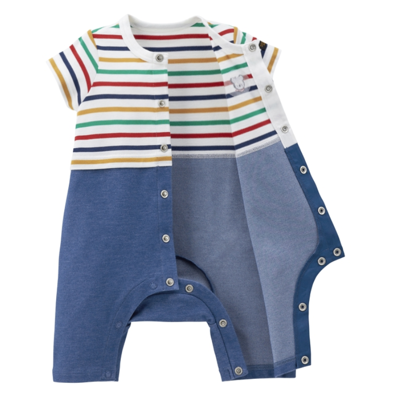 DB黑熊條紋短袖嬰兒連體服