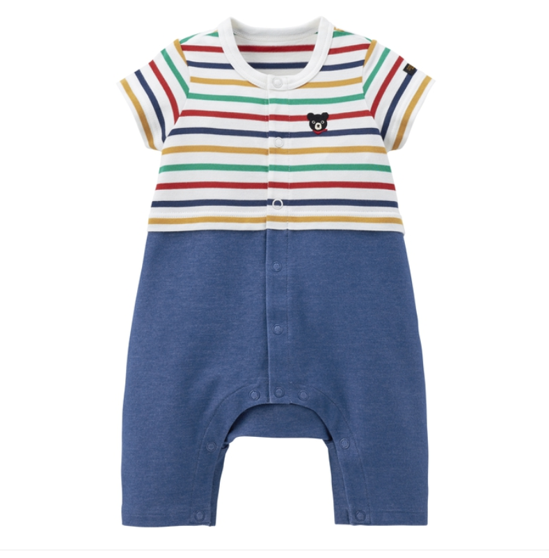 DB黑熊條紋短袖嬰兒連體服