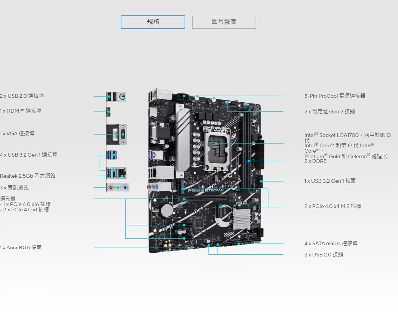 米特3C數位–ASUS 華碩 PRIME B760M-K-CSM M-ATX/DDR5/1700腳位/主機板