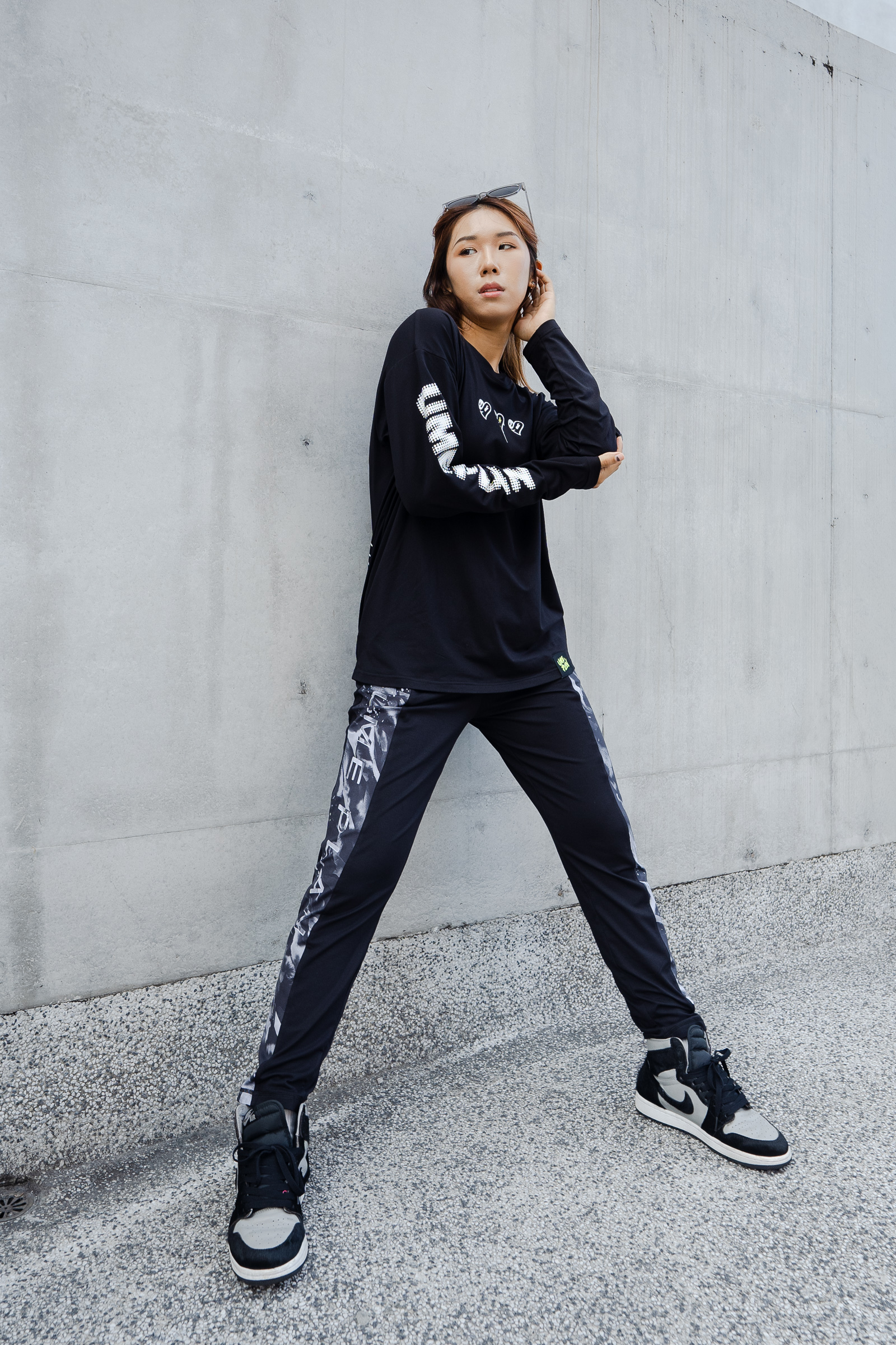 印花造型剪接哈倫褲 真黑 T0018PB