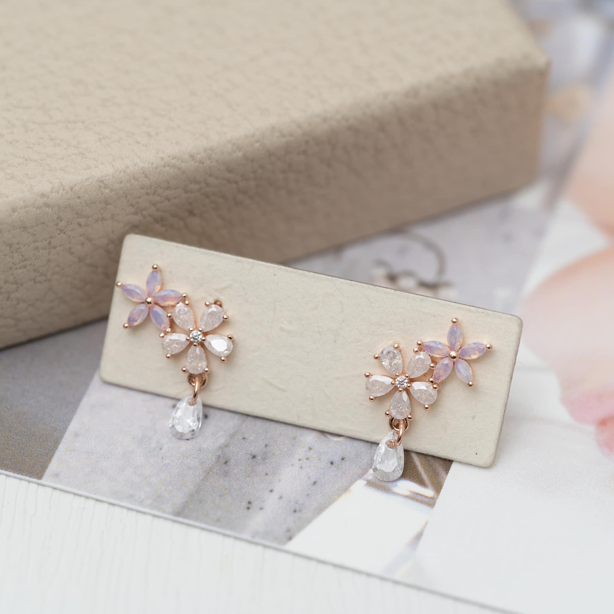 雪花水晶 雙花耳環