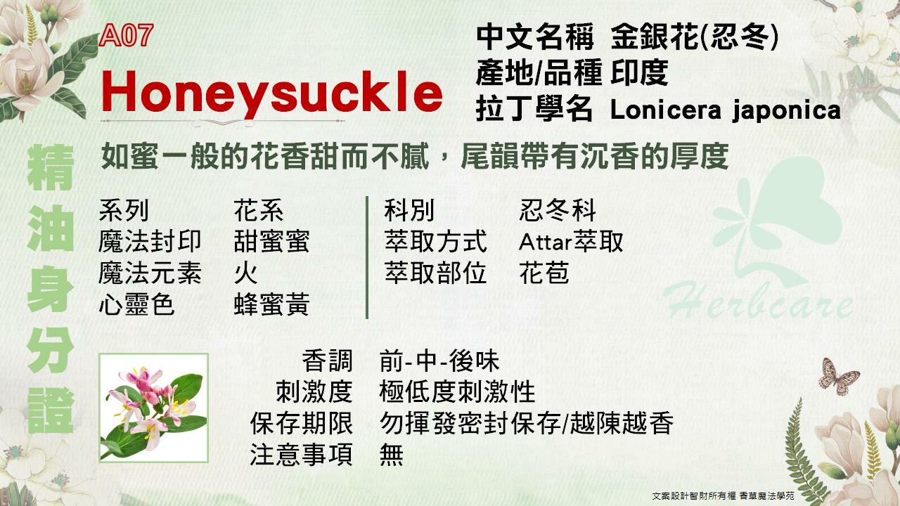 金銀花(忍冬)檀香底Attar純精油