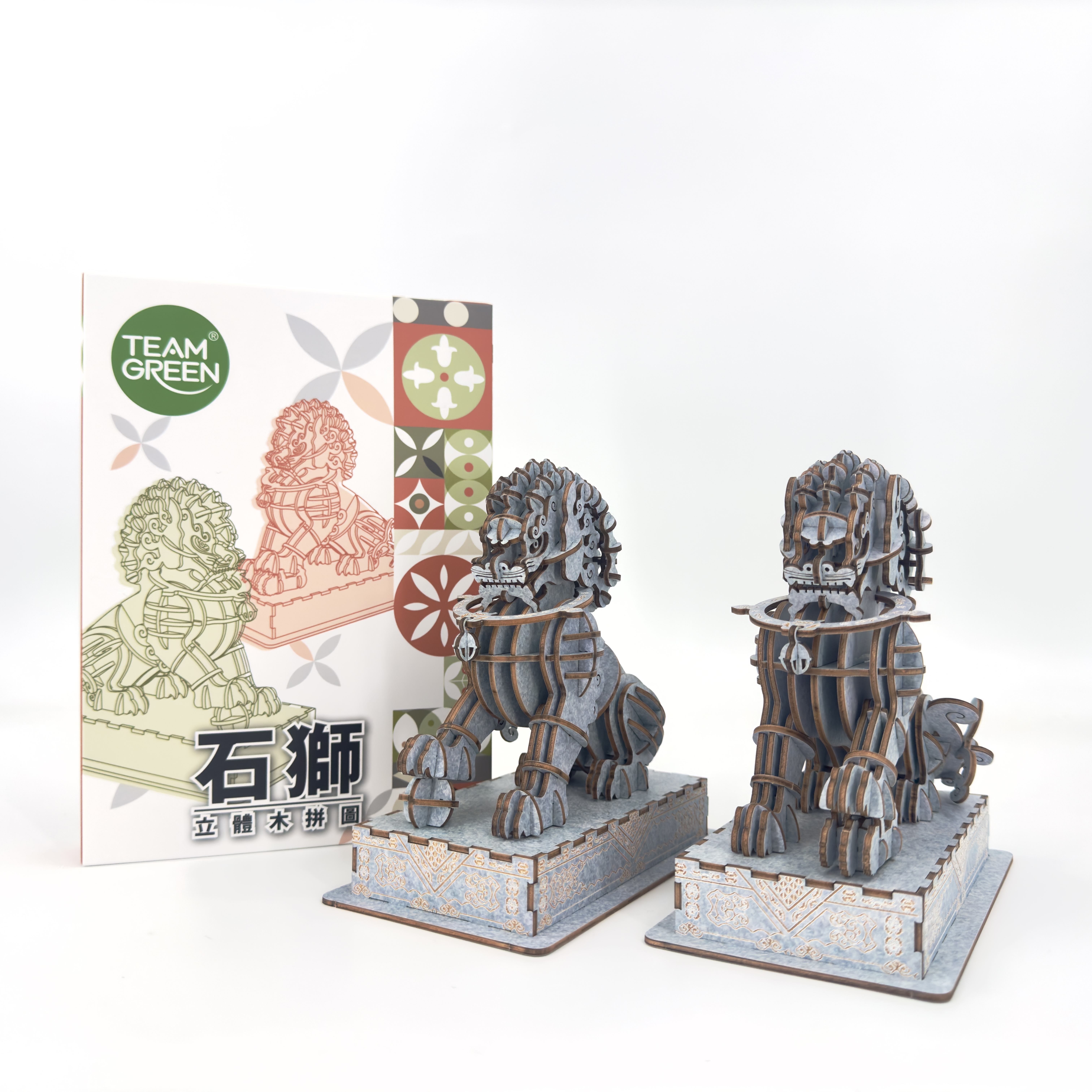 Team Green - 3D Plywood Puzzle Stone Lions (Pair)
