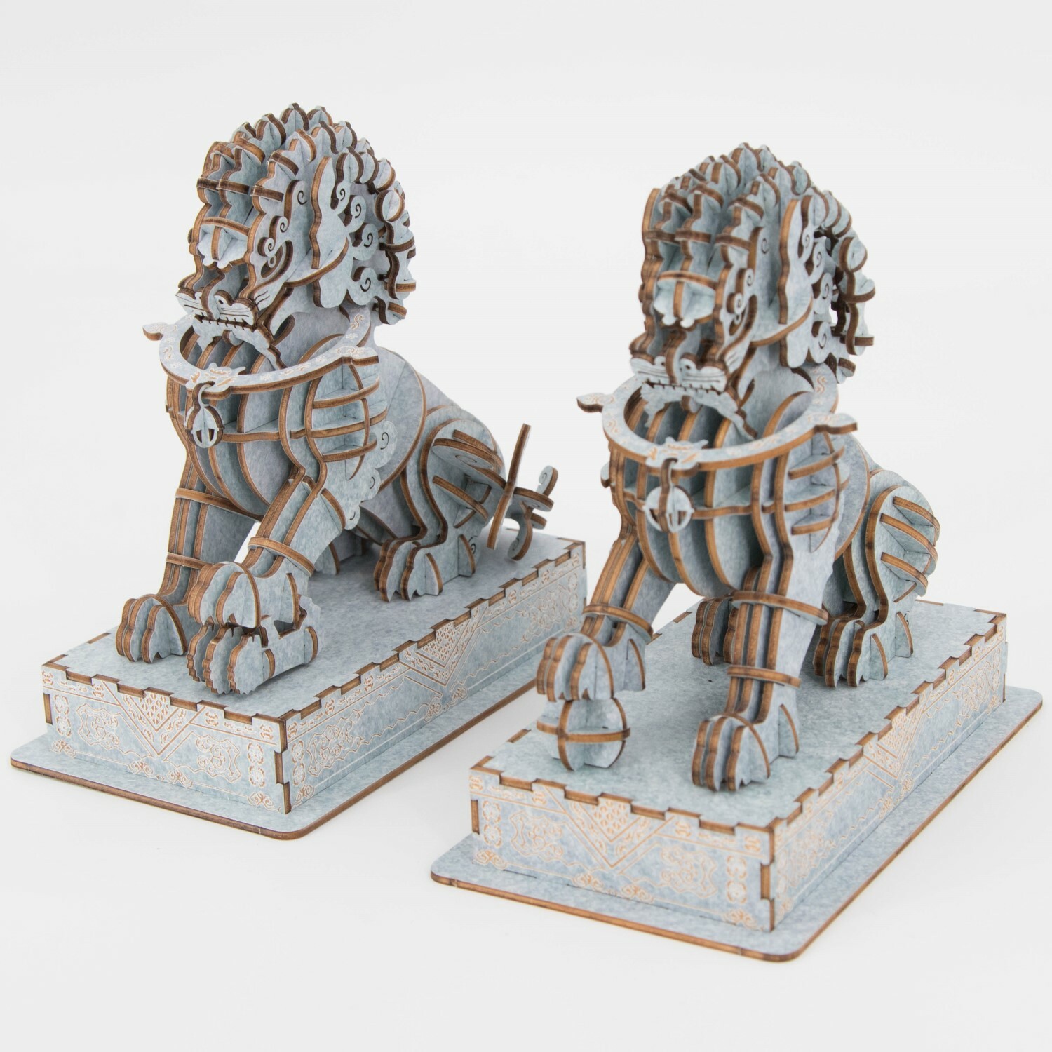 Team Green - 3D Plywood Puzzle Stone Lions (Pair)