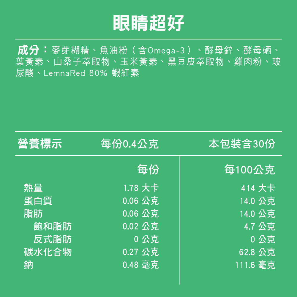 犬貓保健品眼睛超好營養成分表