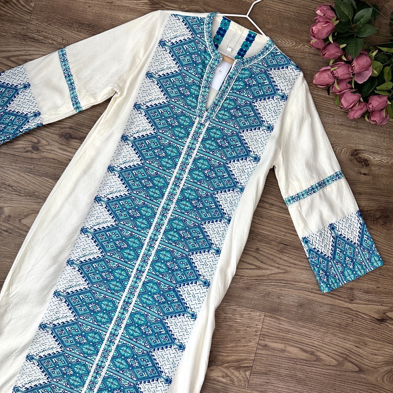 米色墨西哥刺繡連身裙