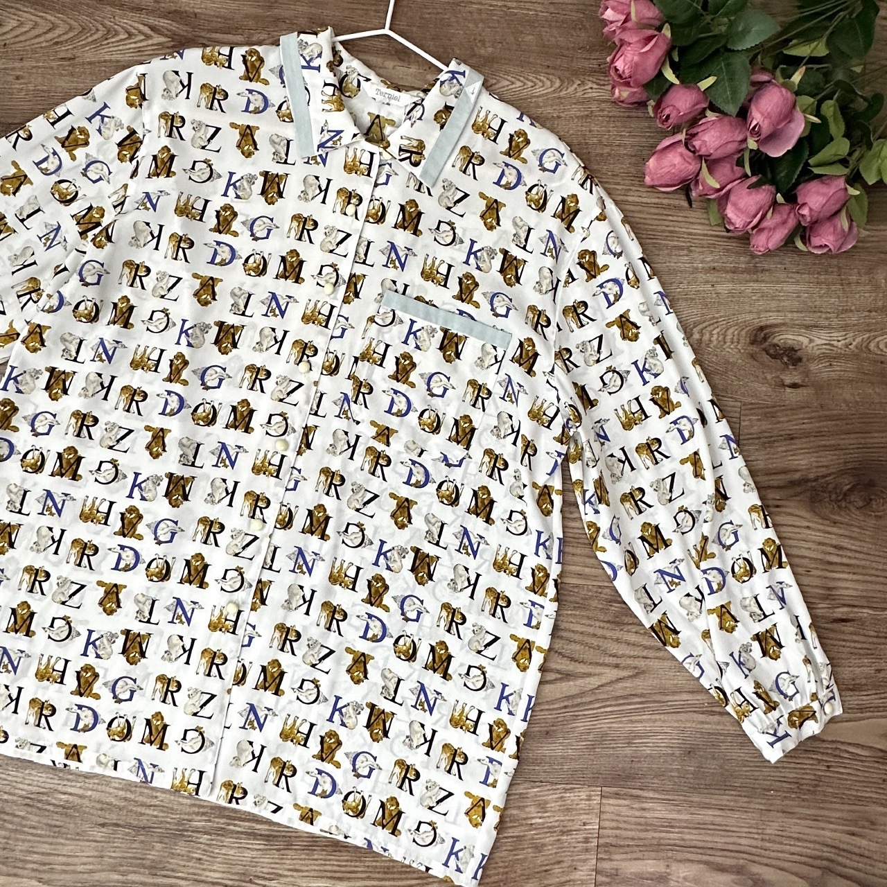 可愛動物英文字母長袖上衣