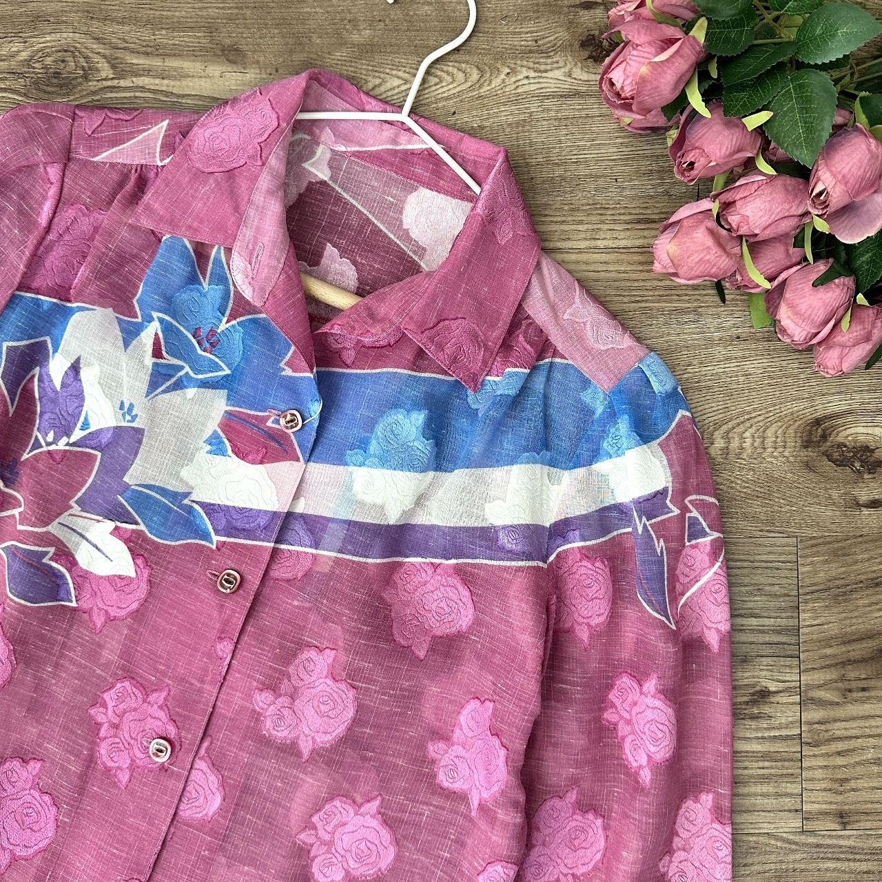 乾燥玫紅色暗花紋長袖上衣