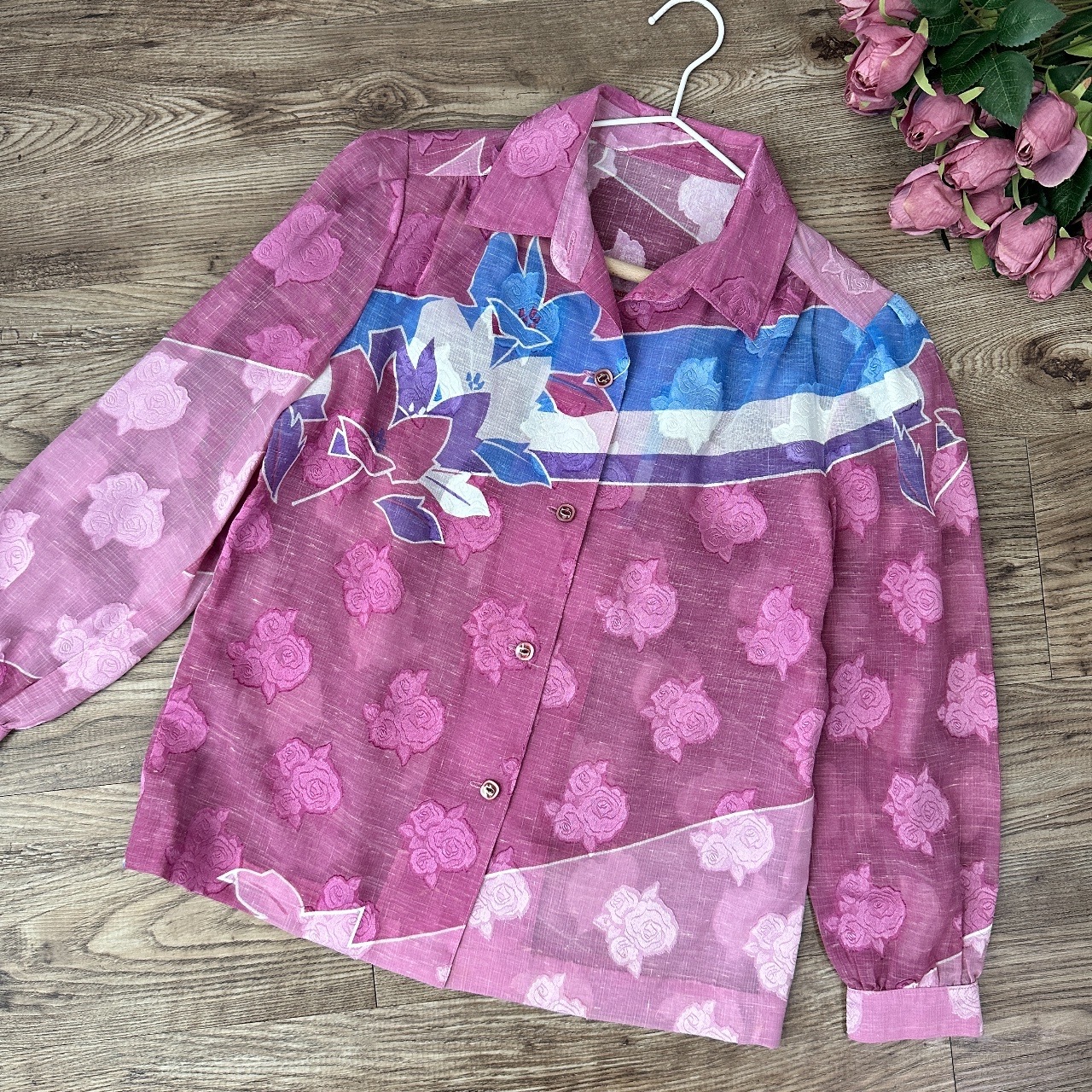 乾燥玫紅色暗花紋長袖上衣