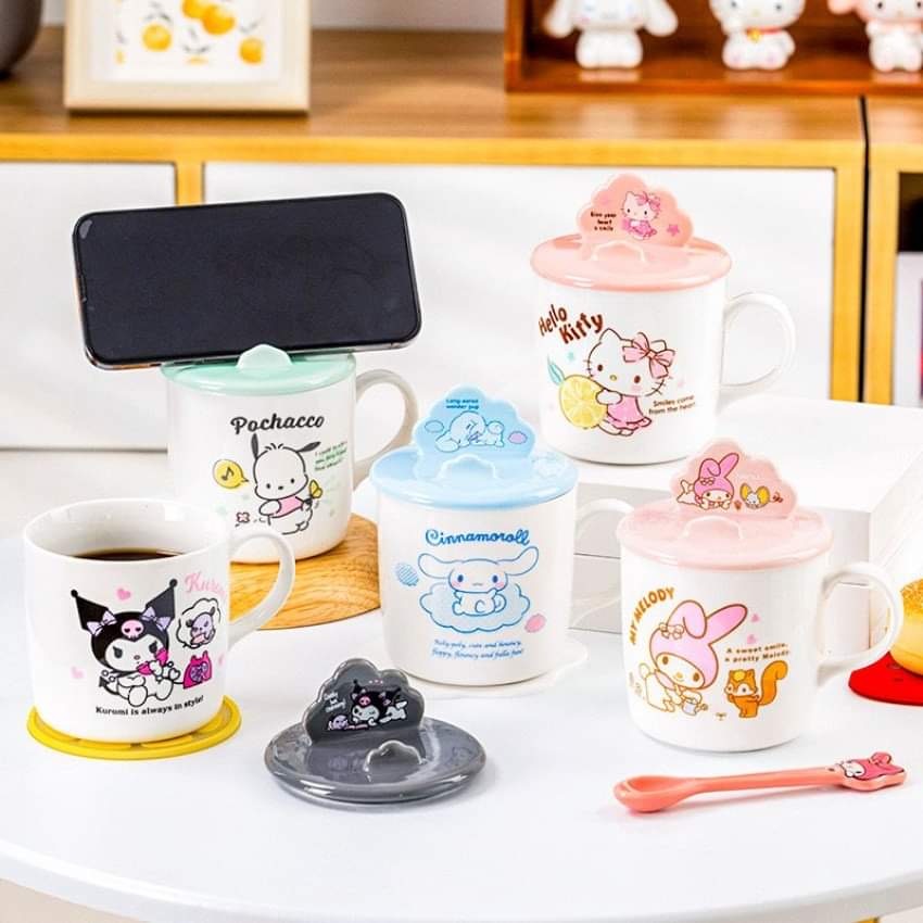 Sanrio陶瓷帶蓋手柄可愛個性手機支架馬克杯