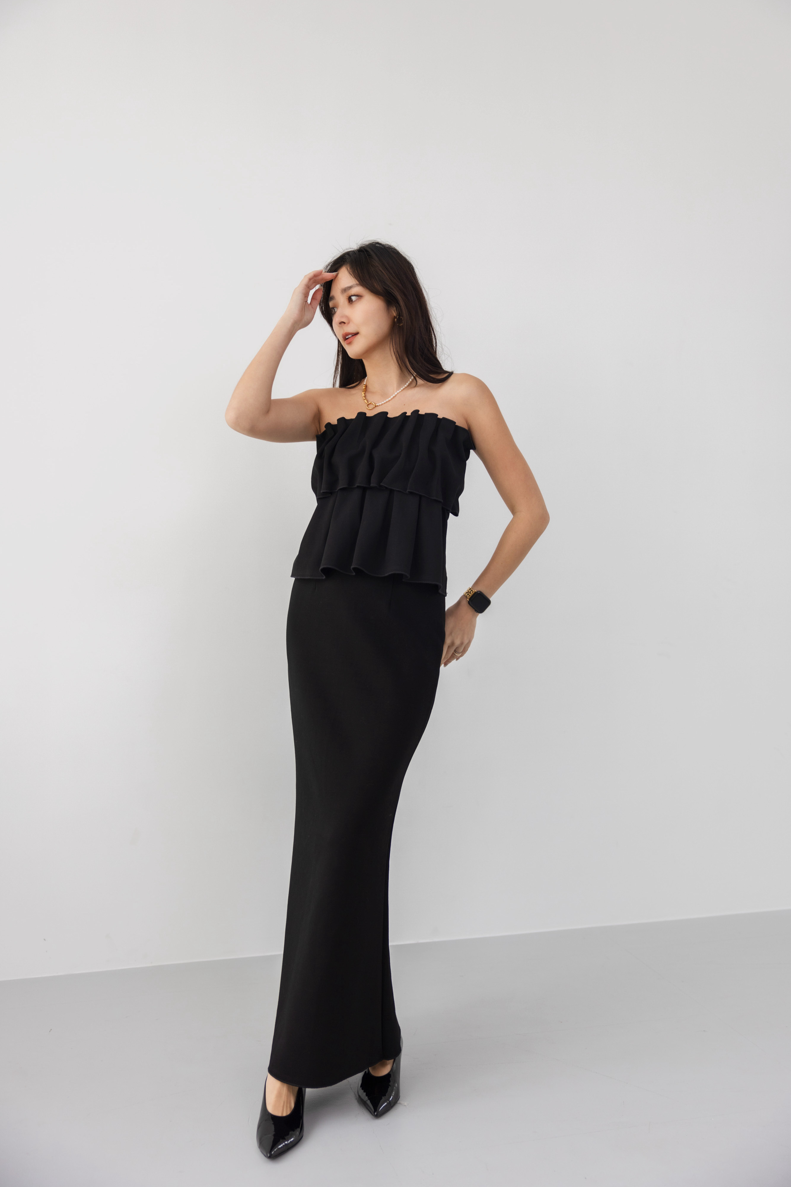 素面挺版小魚尾長裙（黑色/4尺寸）