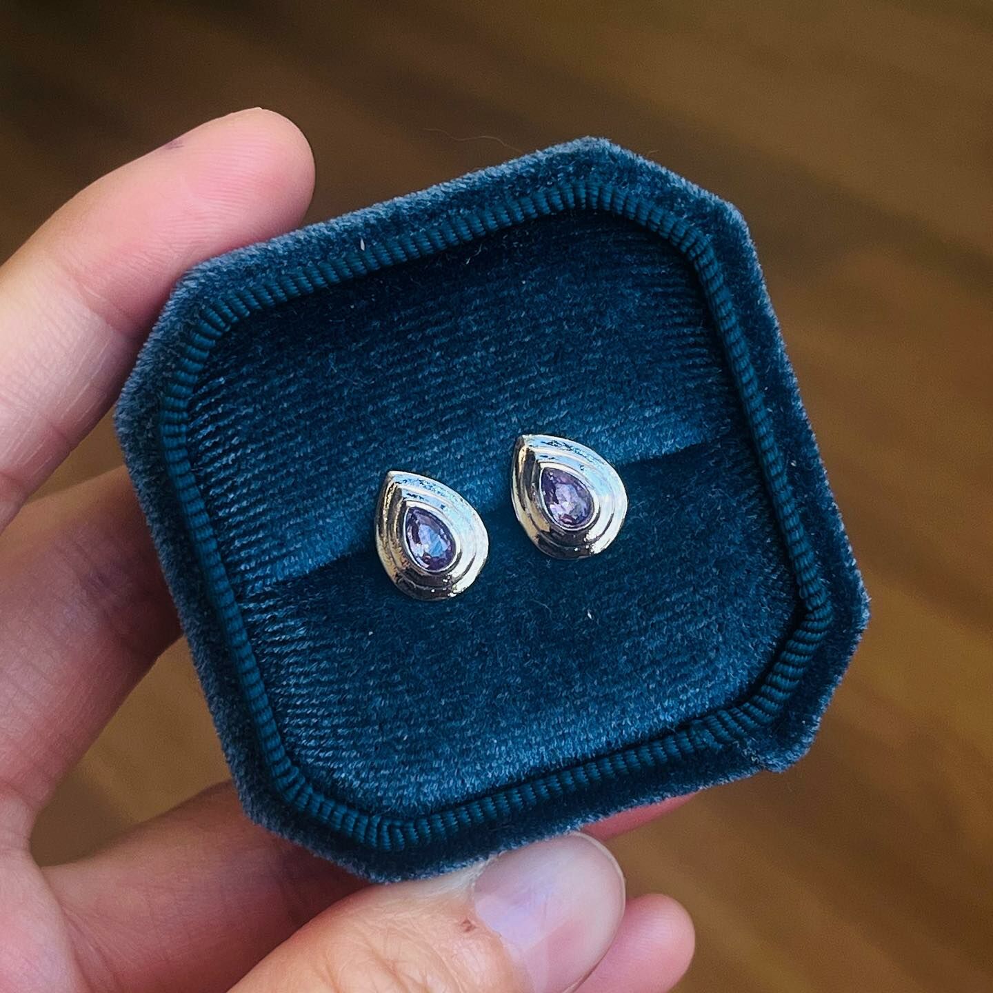 [原石] 人造粉紅鋯石 耳環