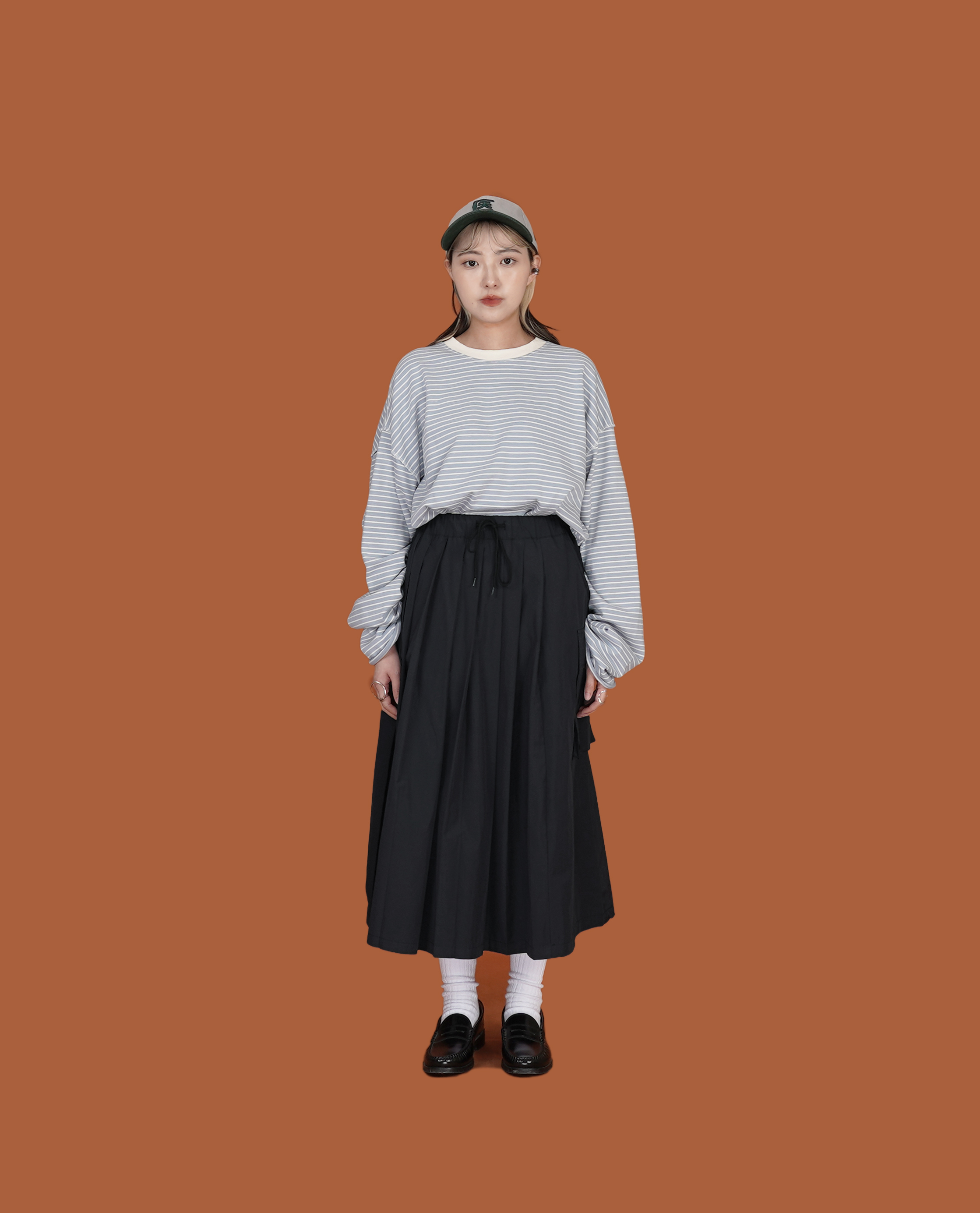 綁繩不對稱百摺工作裙