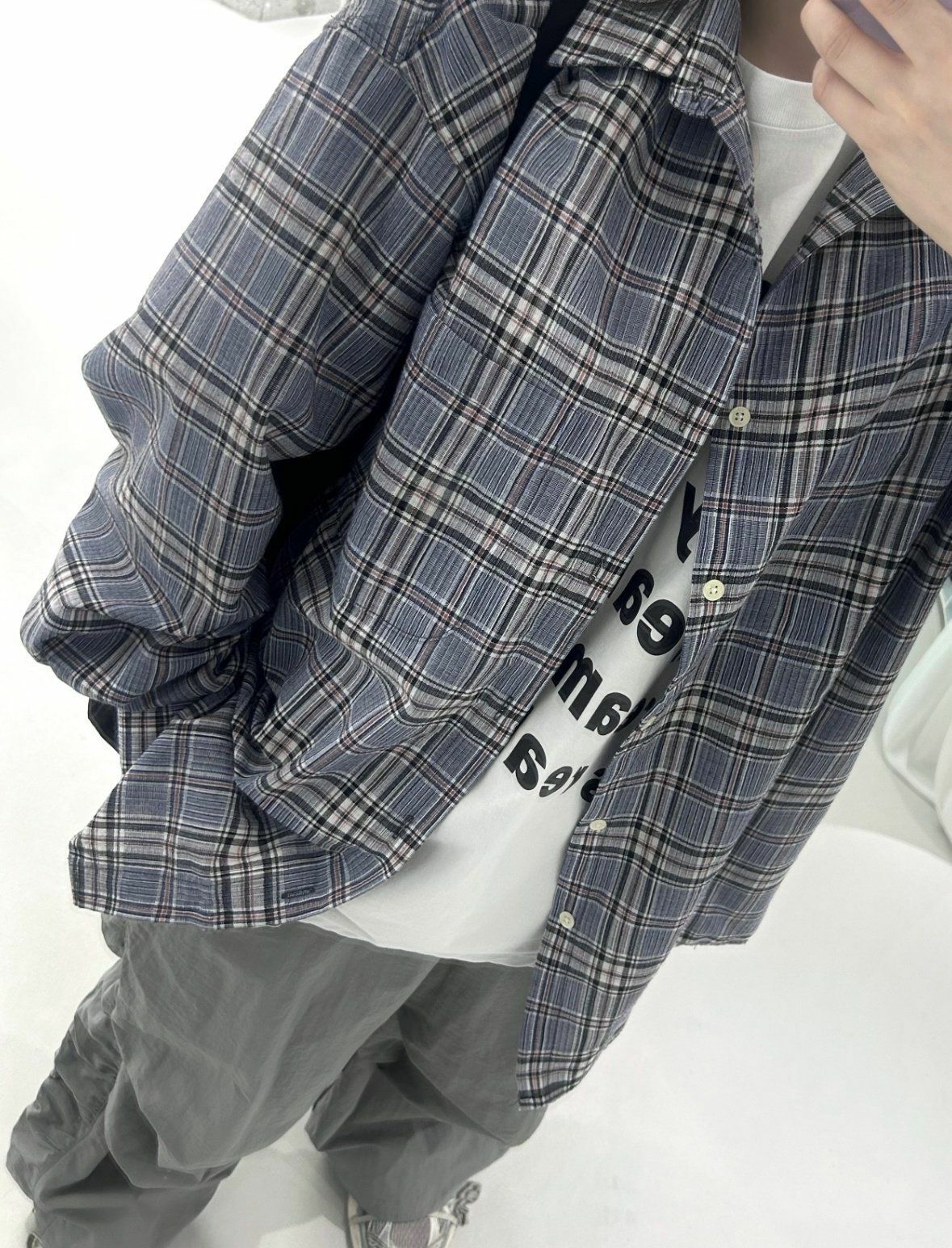 格仔長袖恤衫 Hestory-038S