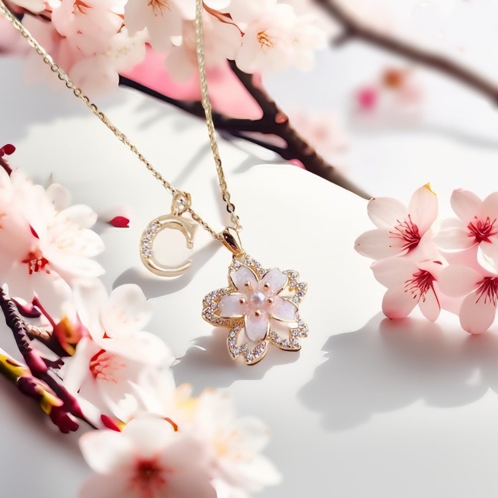 旋轉櫻花字母頸鏈