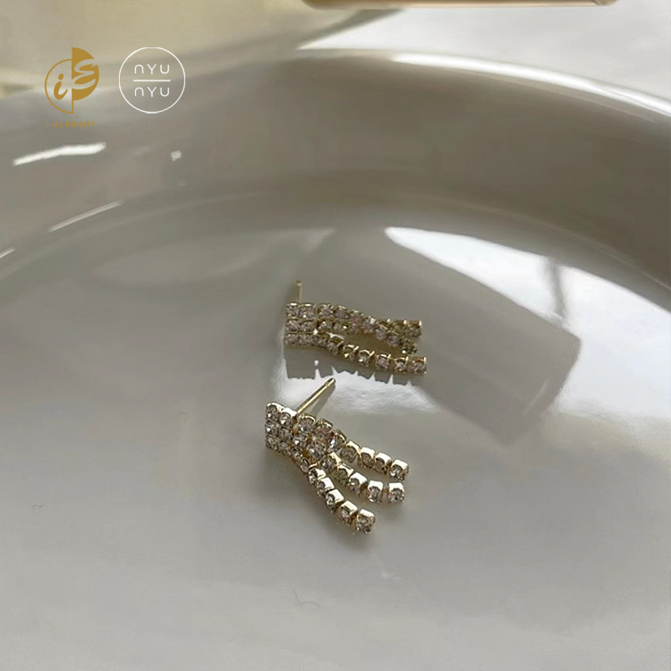 🇰🇷 Nyunyu 水晶方塊流蘇短款耳環 金/銀