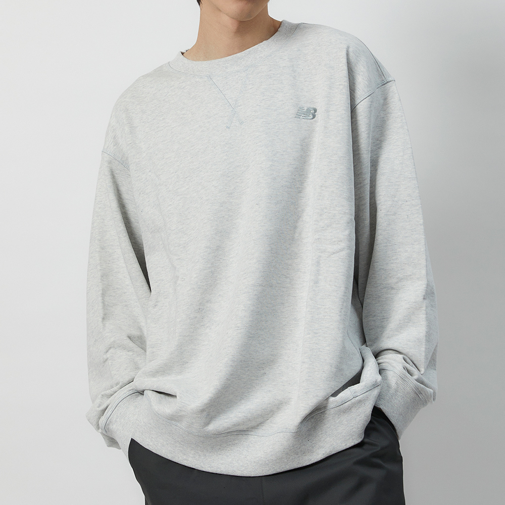 New Balance NB 男 灰色 休閒 日常 穿搭 拼接 棉質 上衣 長袖 MT41506AHH