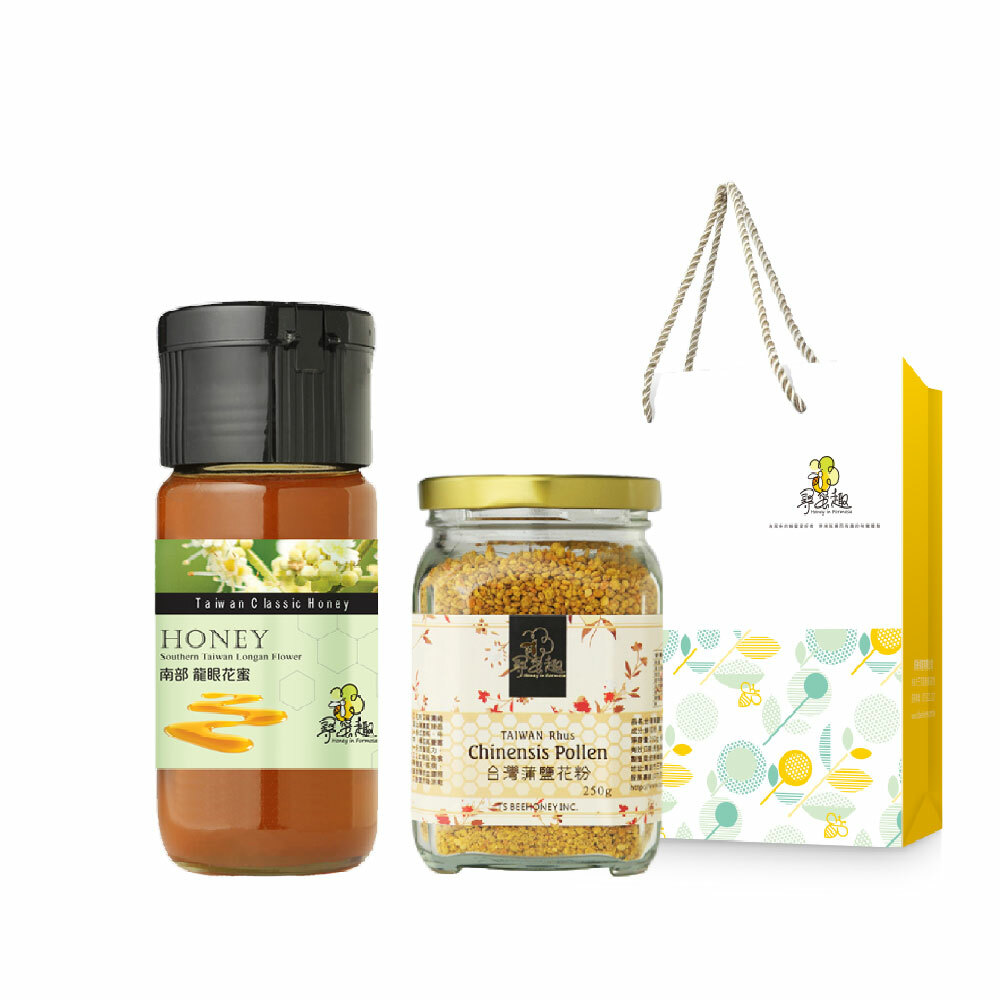 【超值送禮組】埔鹽花粉250g+台灣龍眼蜂蜜700g 禮袋組