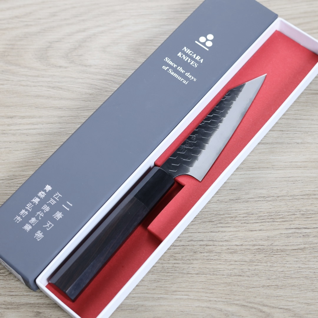 二唐刃物 切付蔬果 120mm SG2粉末HSS鋼 黑打鎚目