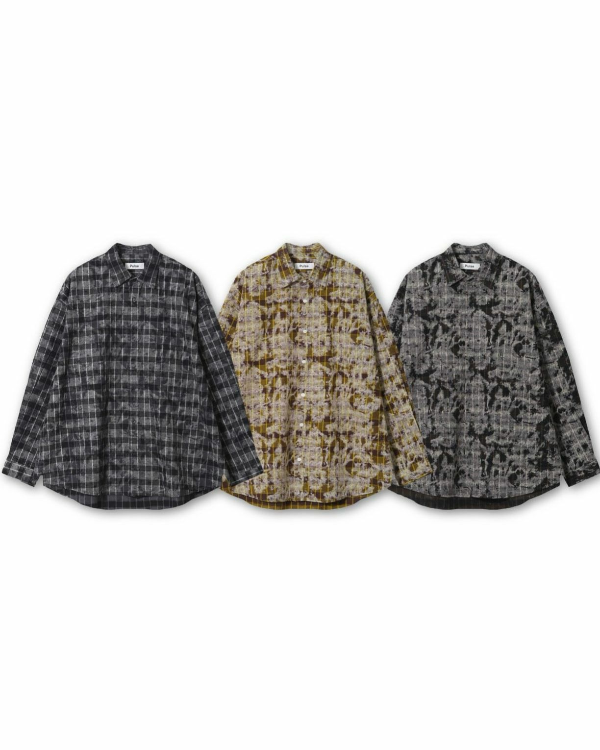 白色拼格仔長袖恤衫 PULSE-066S