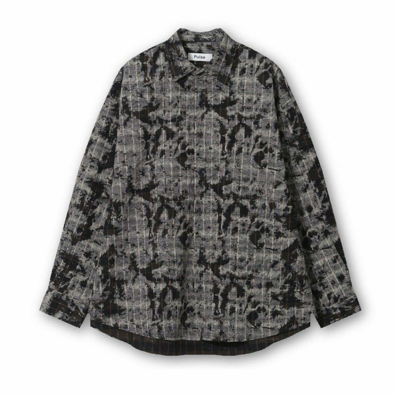 白色拼格仔長袖恤衫 PULSE-066S