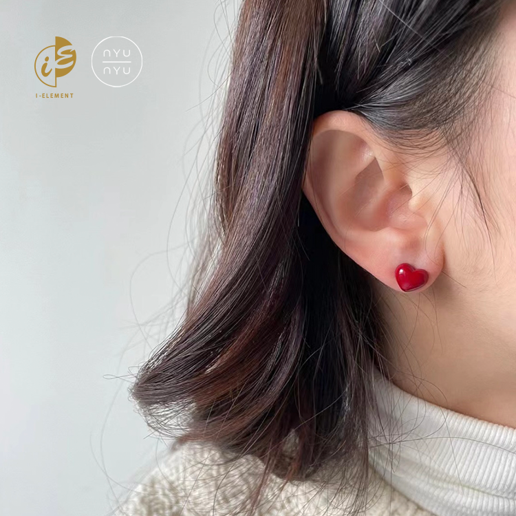 🇰🇷 Nyunyu 可愛亮面愛心耳環 紅/黑