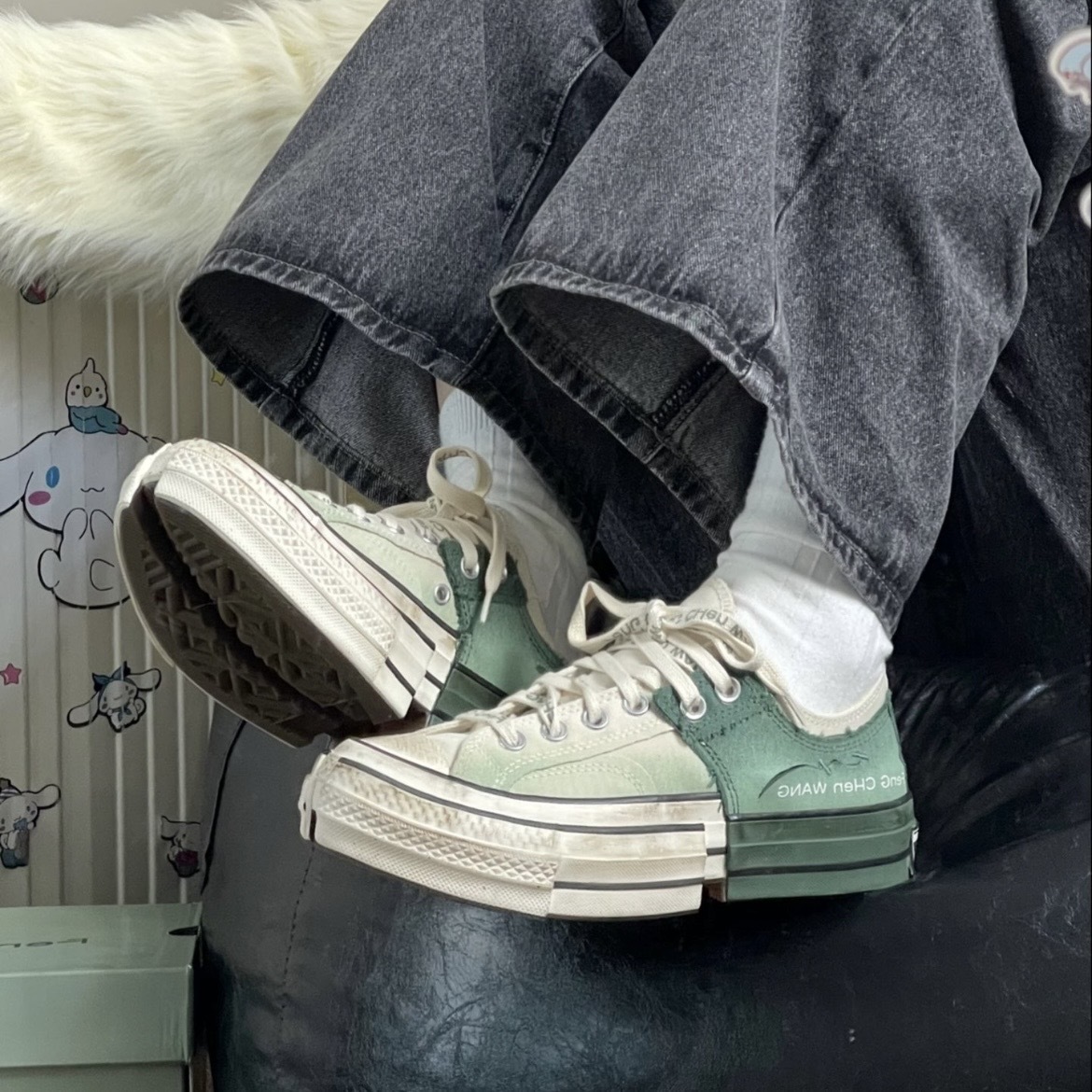 Converse x Feng Chen Wang 解構系列 作舊 髒髒鞋 米綠/米白 聯名款