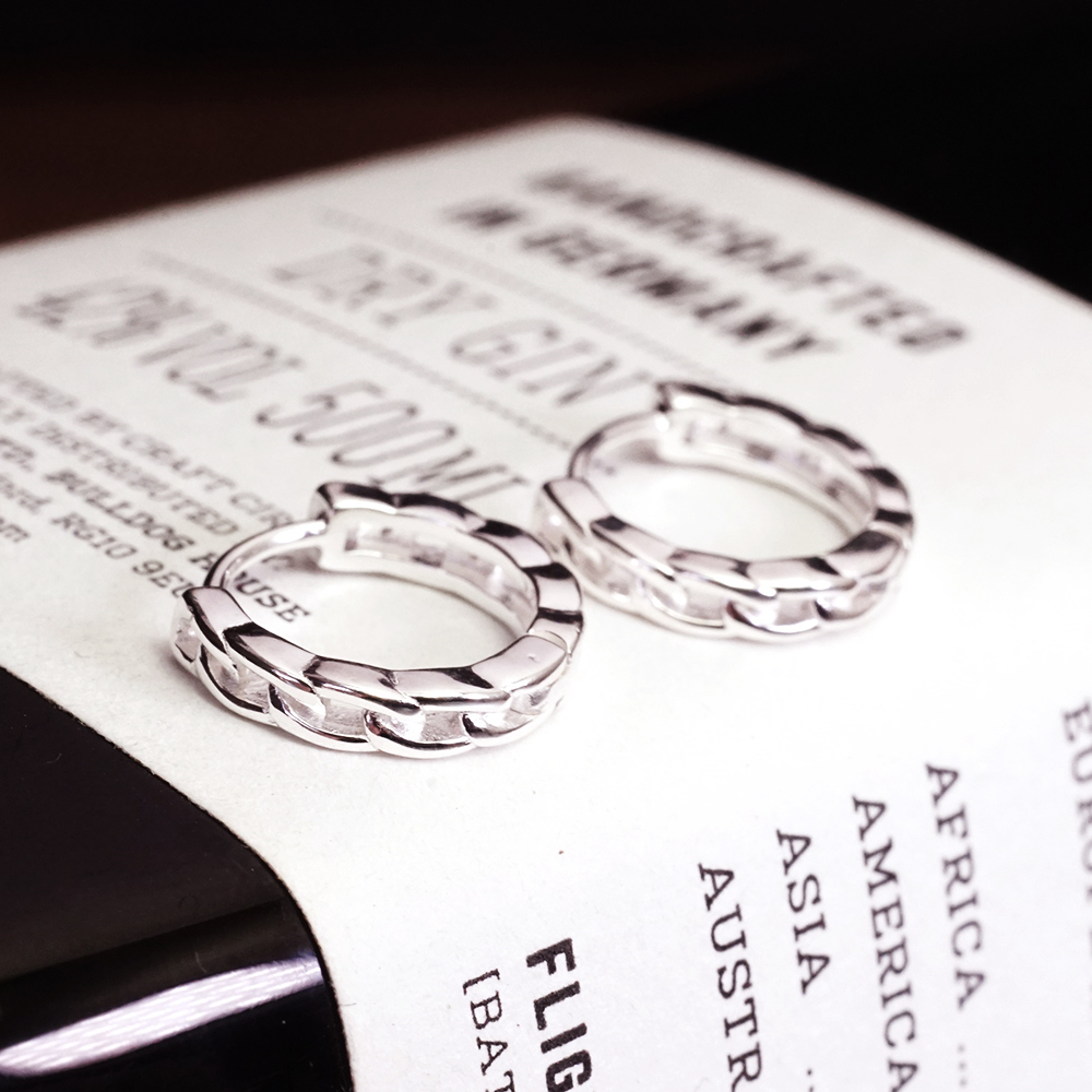 心心相繫 細版 鎖鏈造型 易扣式 925純銀耳環 女生 男生 中性耳環