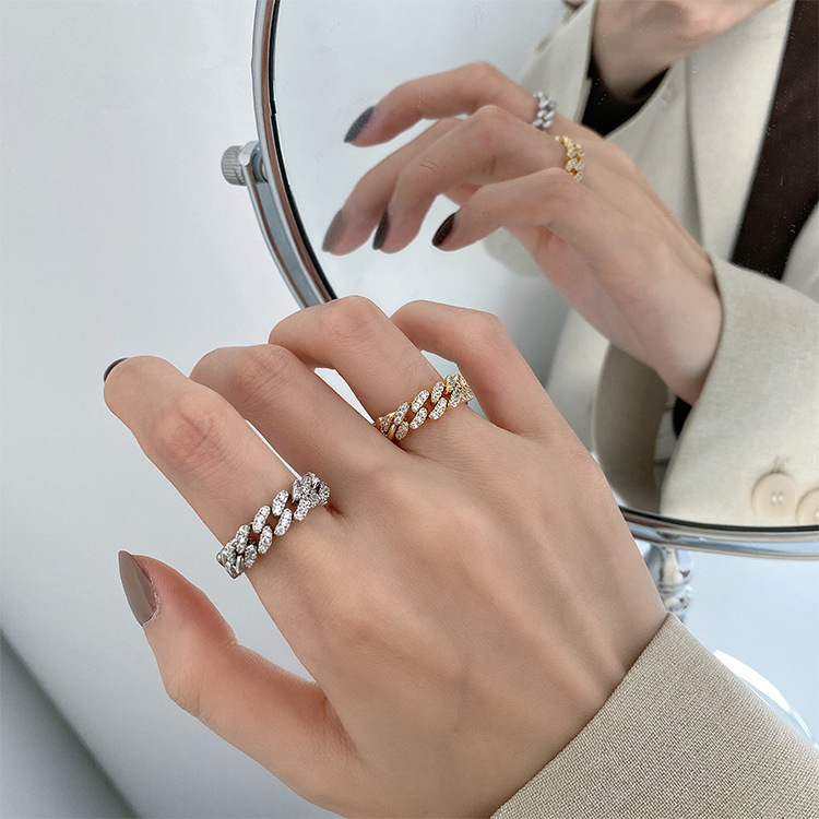 微鑲鋯石金屬鏈條戒指(金/銀)