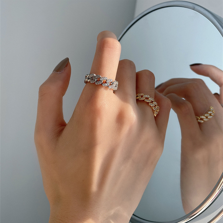 微鑲鋯石金屬鏈條戒指(金/銀)