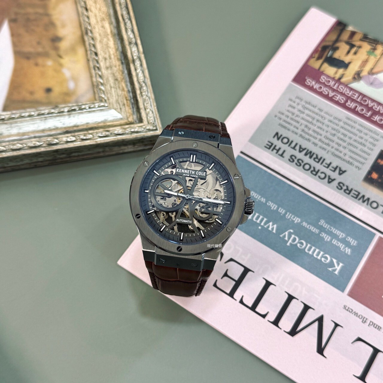 【KENNETH COLE】 鏤空機芯機械皮革男錶KCWGE0033502 43mm 現代鐘錶