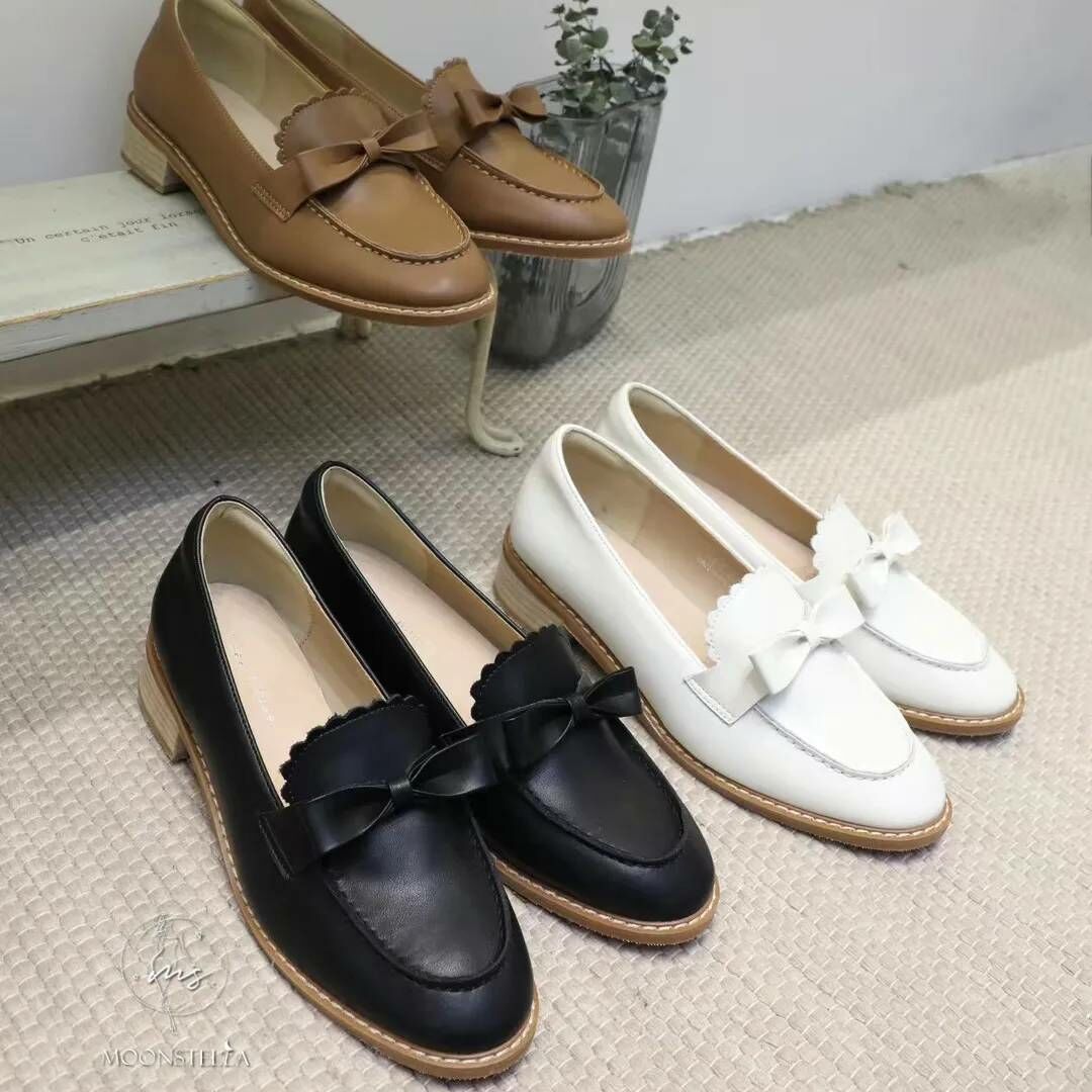 可愛花邊蝴蝶結真皮一腳蹬