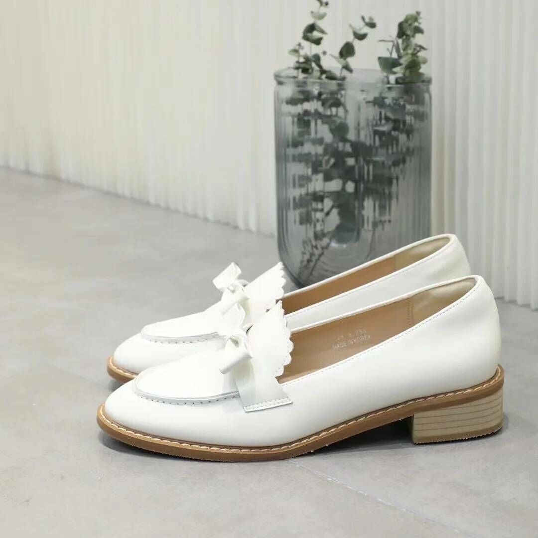 可愛花邊蝴蝶結真皮一腳蹬