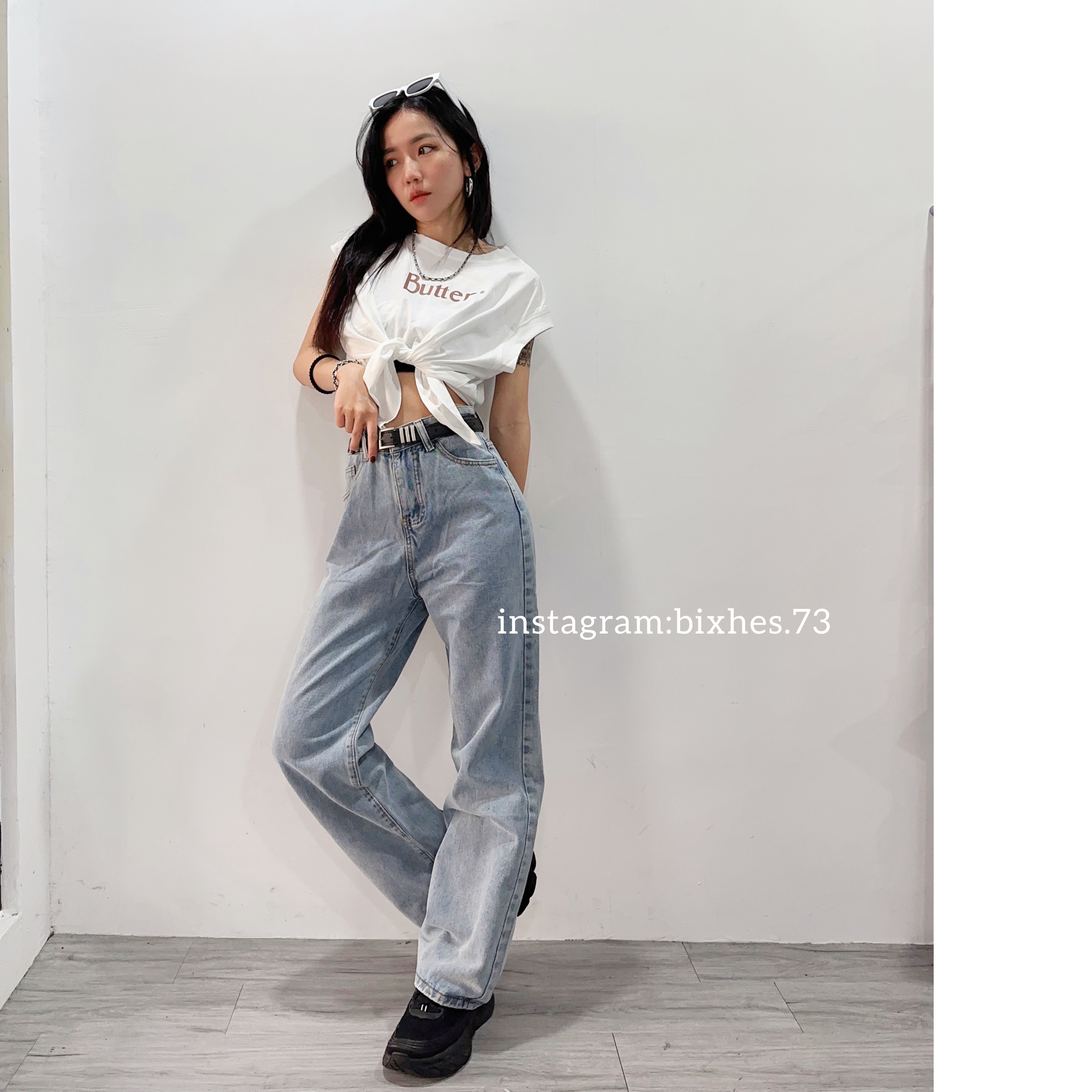 淺藍直筒牛仔褲(M)