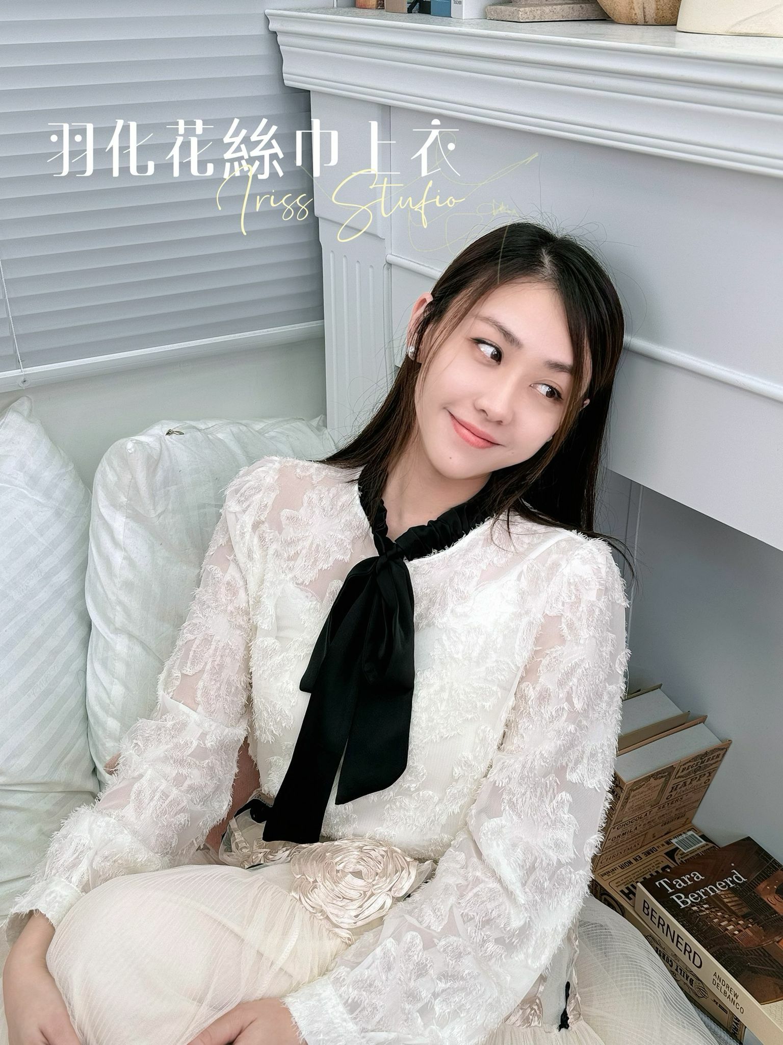 TOP#5734 🤍羽化花絲巾上衣