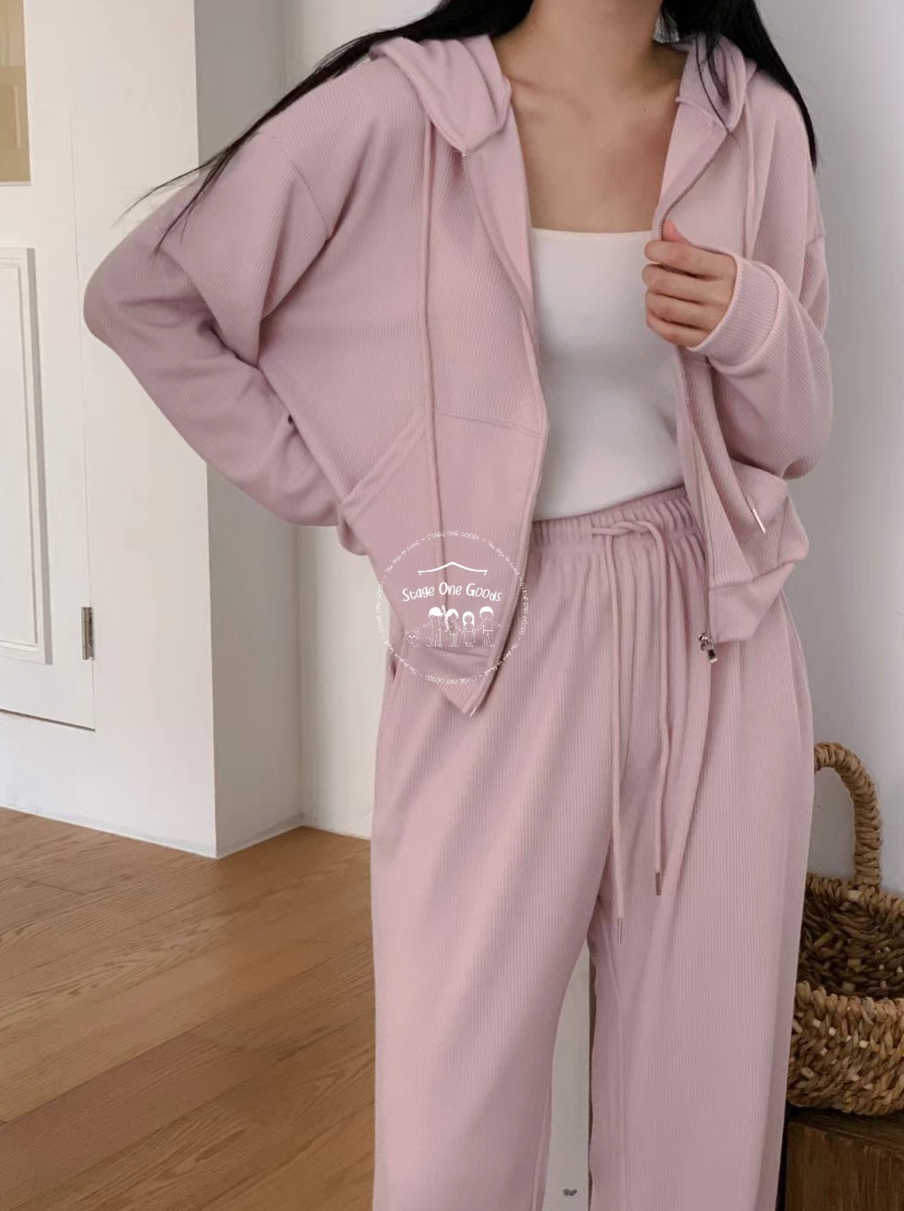 韓國製🇰🇷OP2102 薄身版韓風直紋有帽套裝