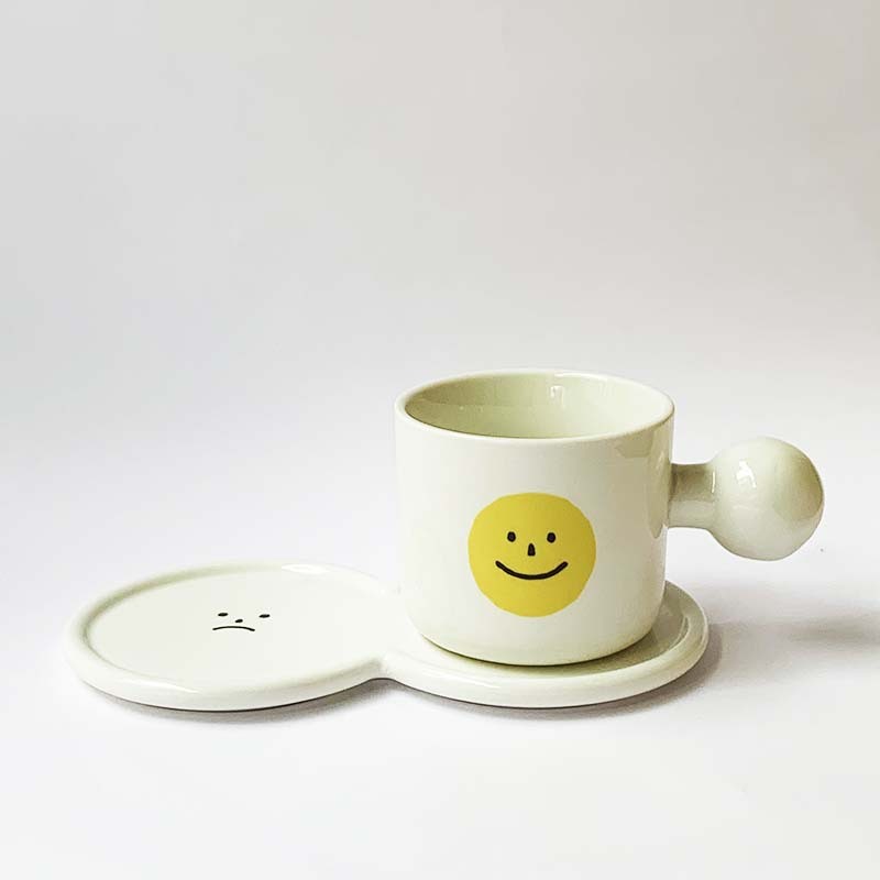 《3713》韓國笑臉八字托盤早餐杯組300ML