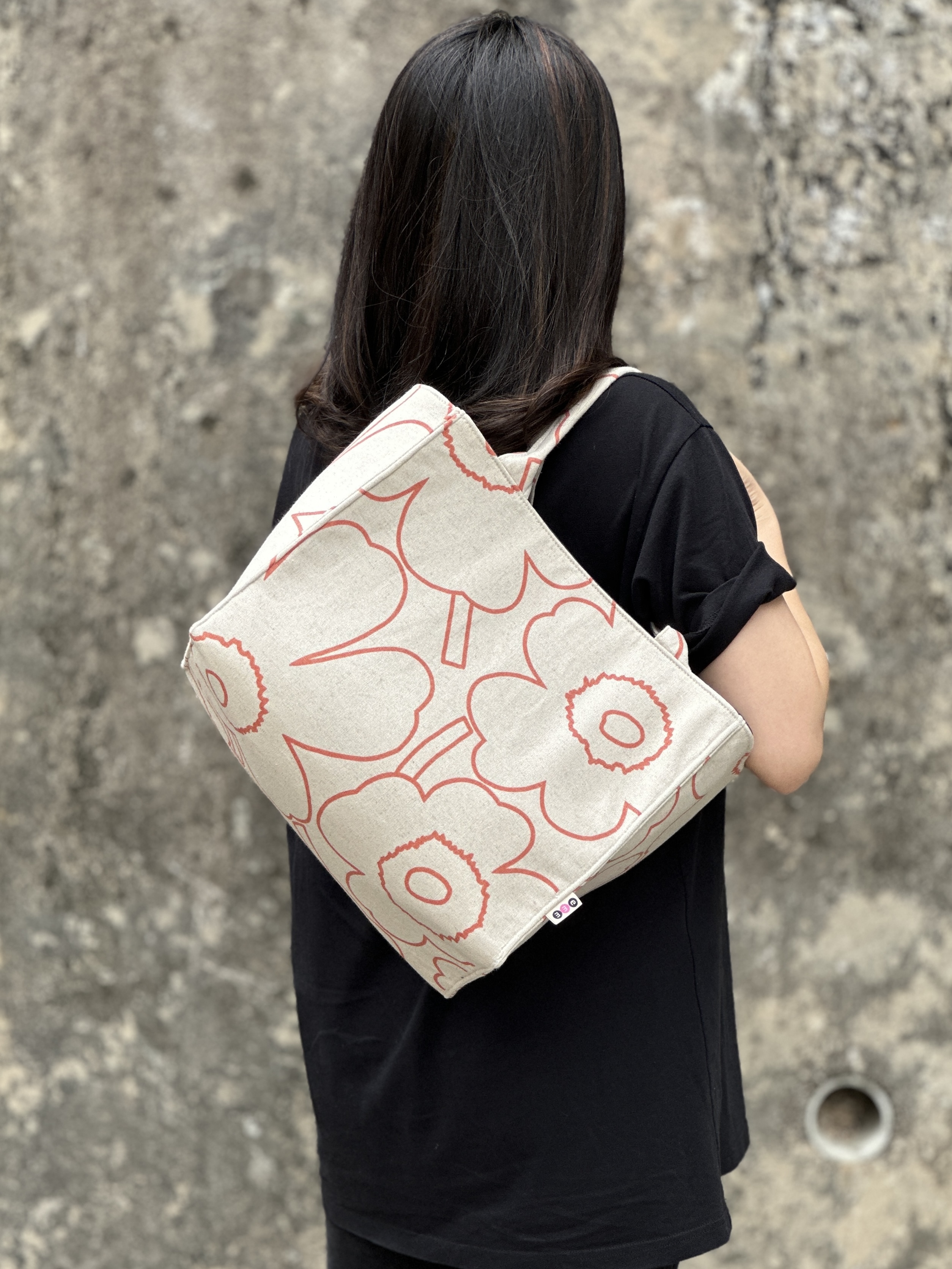 Shoulder box bag | marimekko cotton x linen fabric | toffee x linen unikko