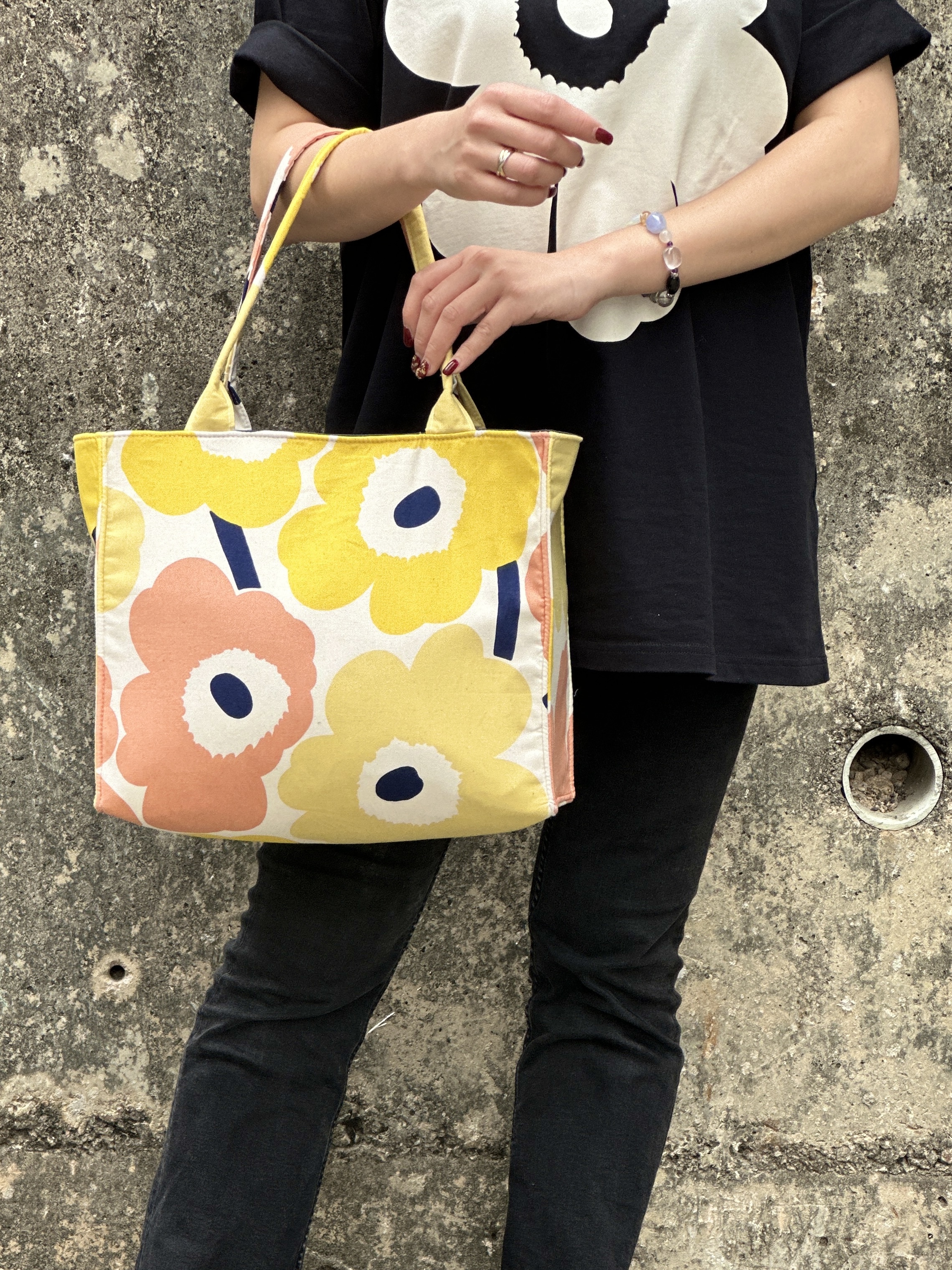 加厚版Shoulder box bag | marimekko cotton x linen fabric | light beige x yellow unikko