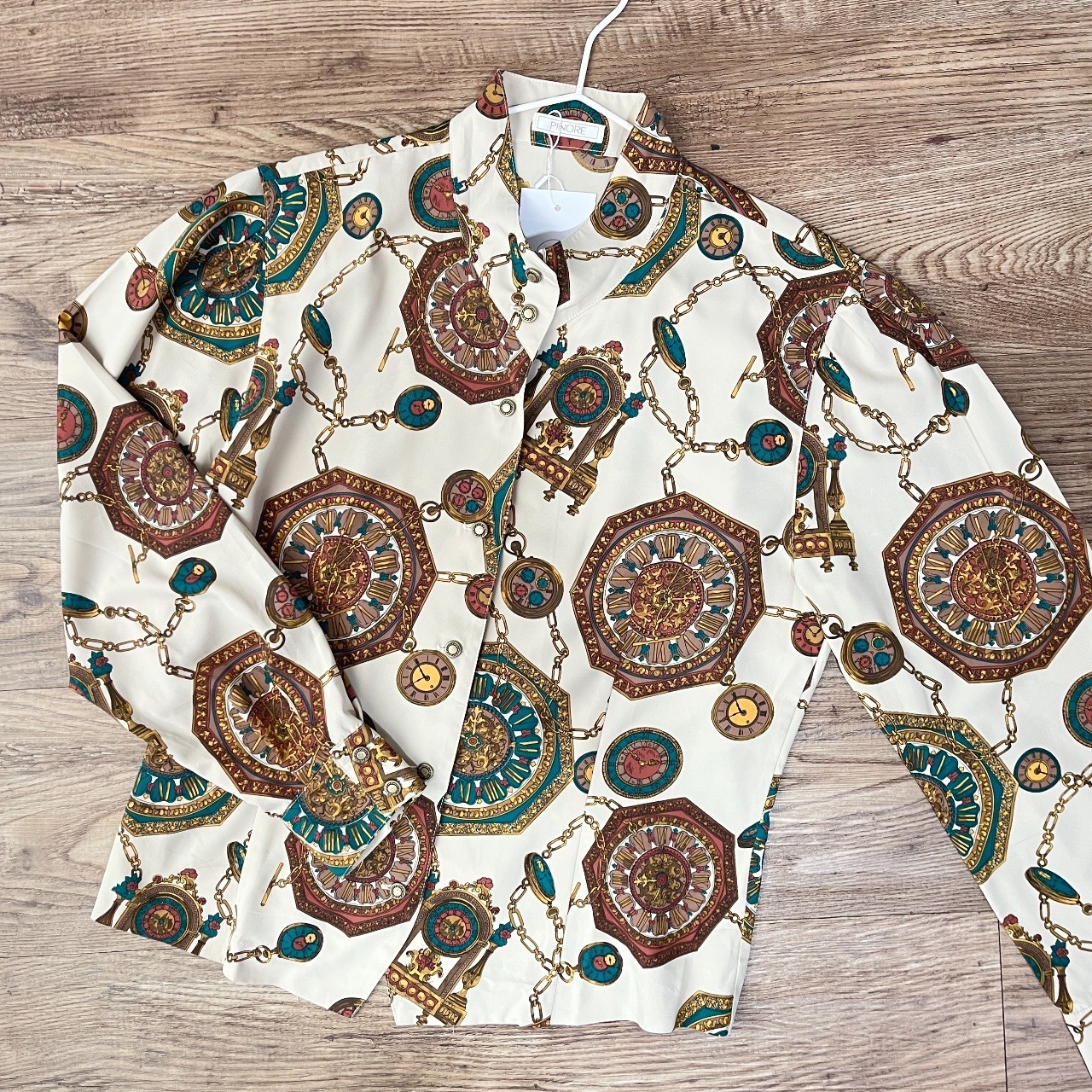 巴洛克風鐘錶圖案古著上衣