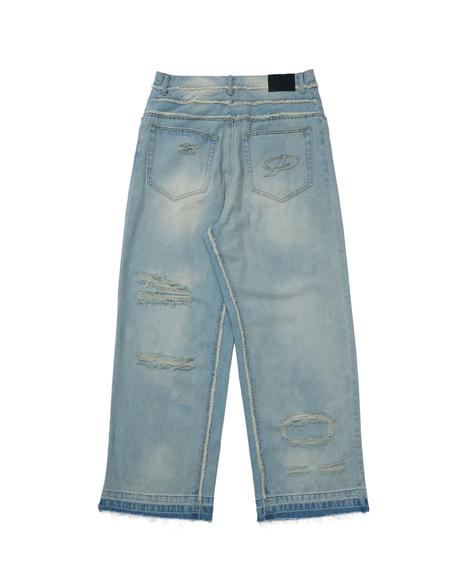OPO DESIGN 水洗藍破壞闊腿牛仔褲
