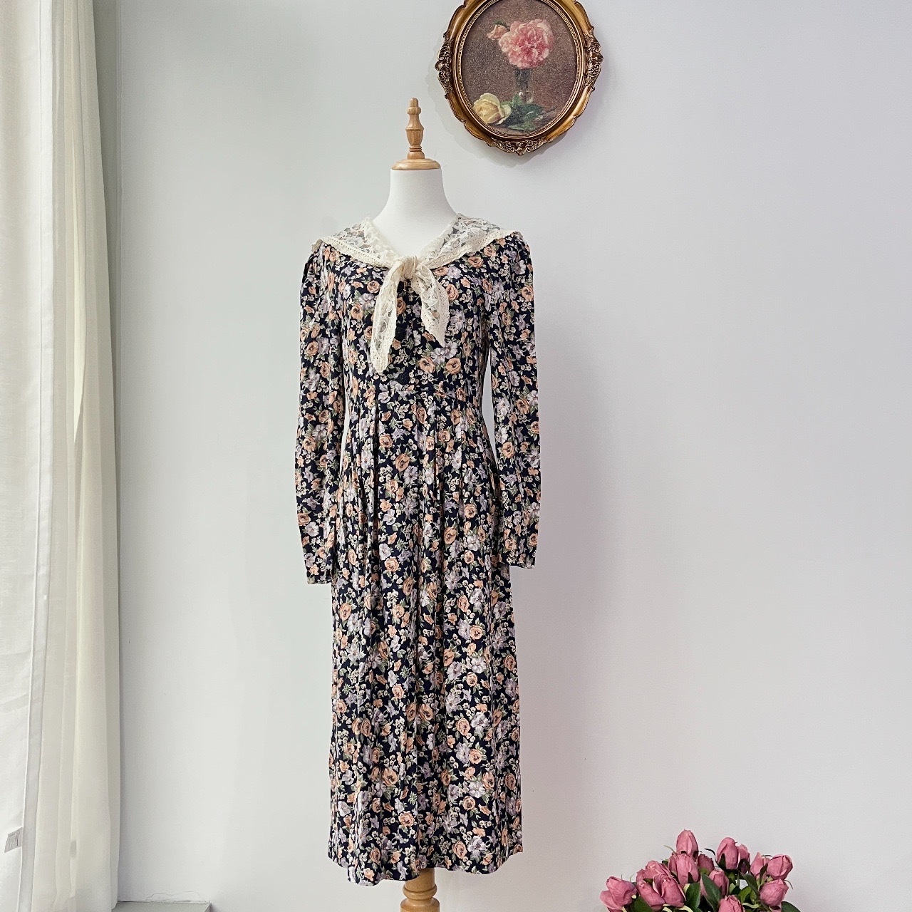 美國製 Betsy's Things 喱士領古著碎花連身裙