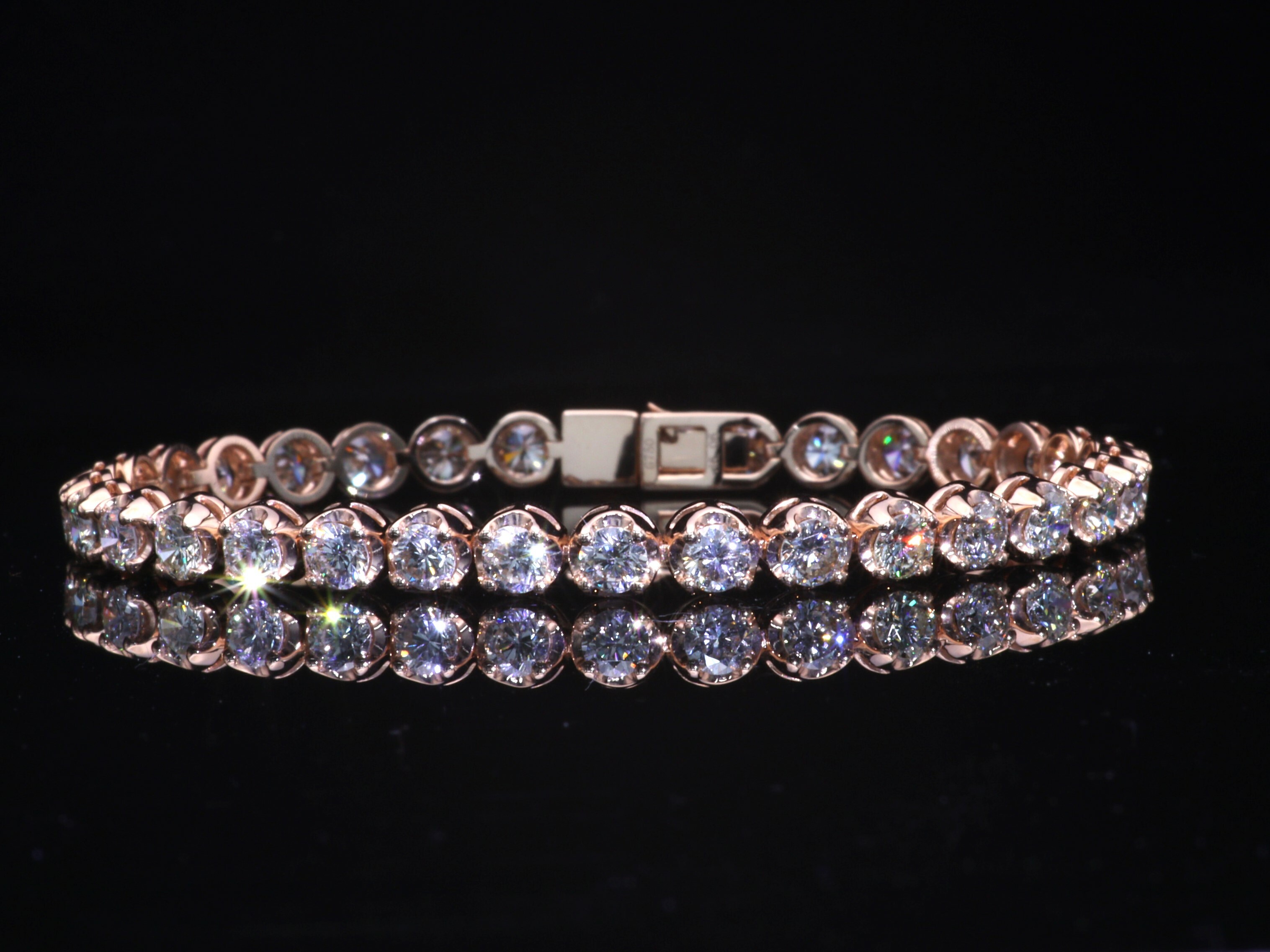 全新18K玫瑰金6卡6份鑽石手鍊