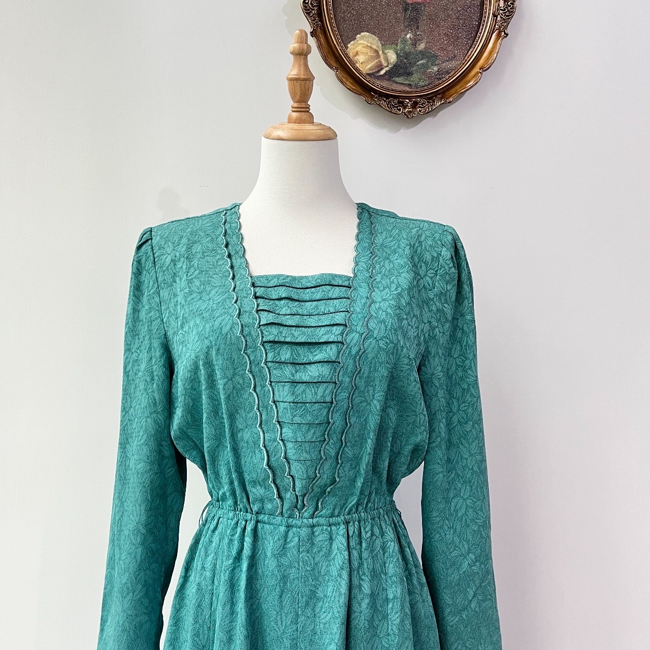 祖母綠葉紋日本古著連身裙